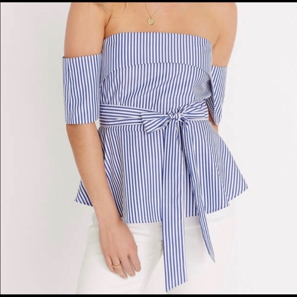 Buffalo David off the shoulder White Blue stripes - Picture 2 of 6